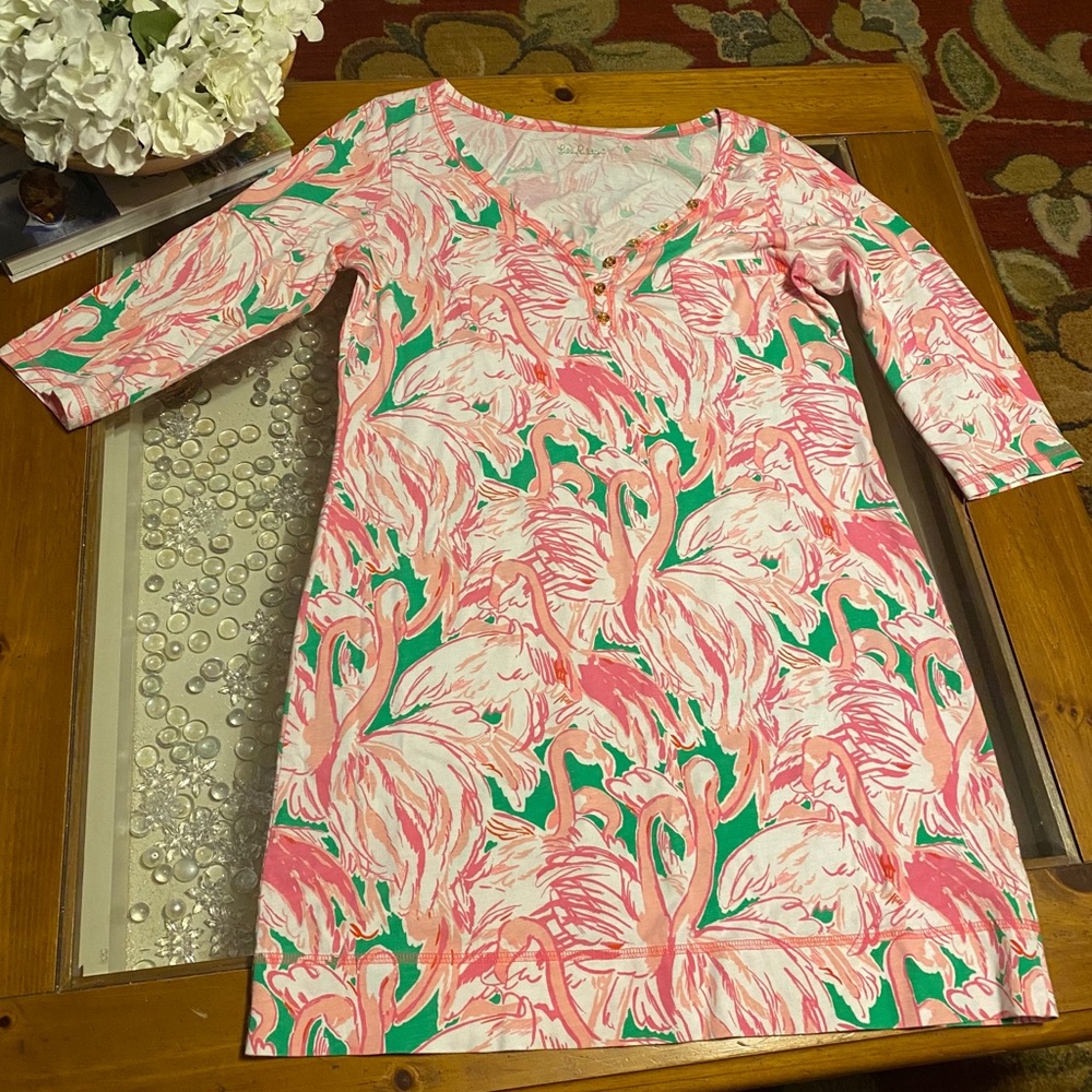 Lilly Pulitzer Dress Large beautiful flamingos EUC